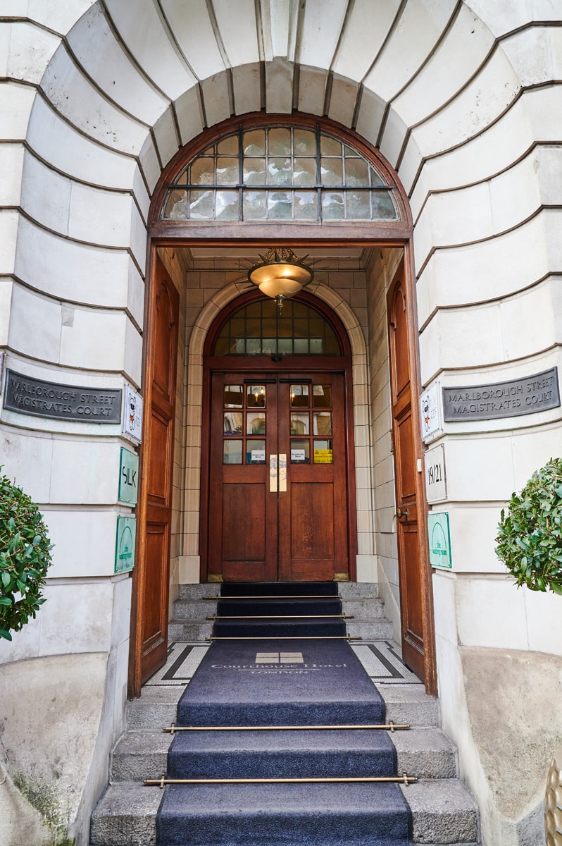 View of the entrance to the hotel